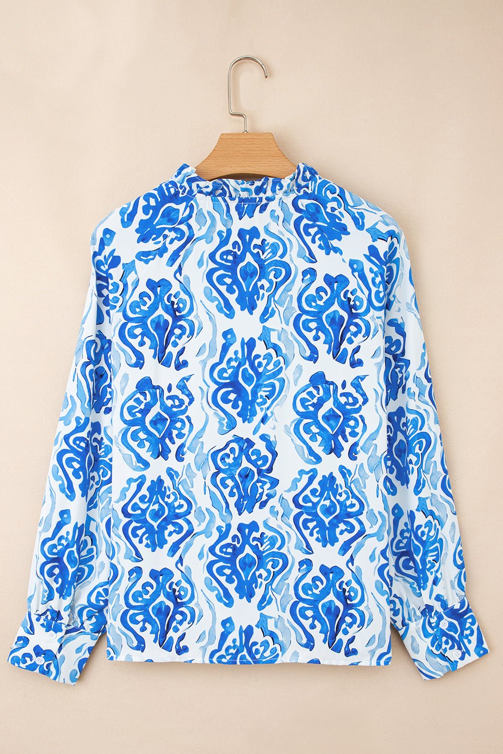 Abstract Tie-Neck Button- Up Puff Sleeve Shirt - Rooted & Reckless Co.