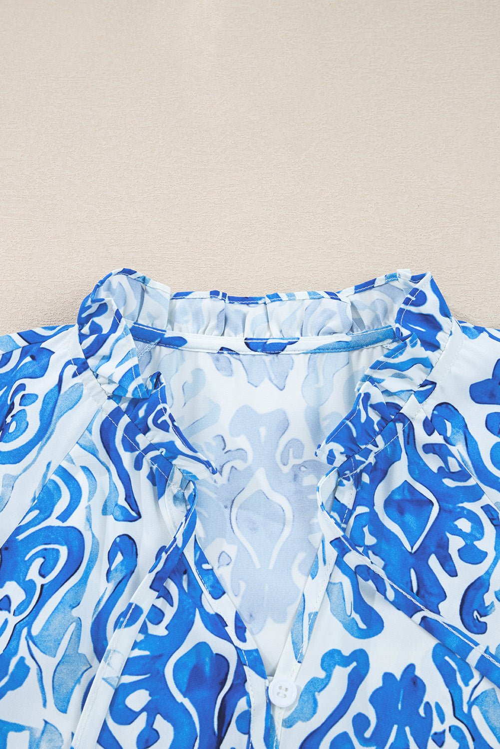 Abstract Tie-Neck Button- Up Puff Sleeve Shirt - Rooted & Reckless Co.