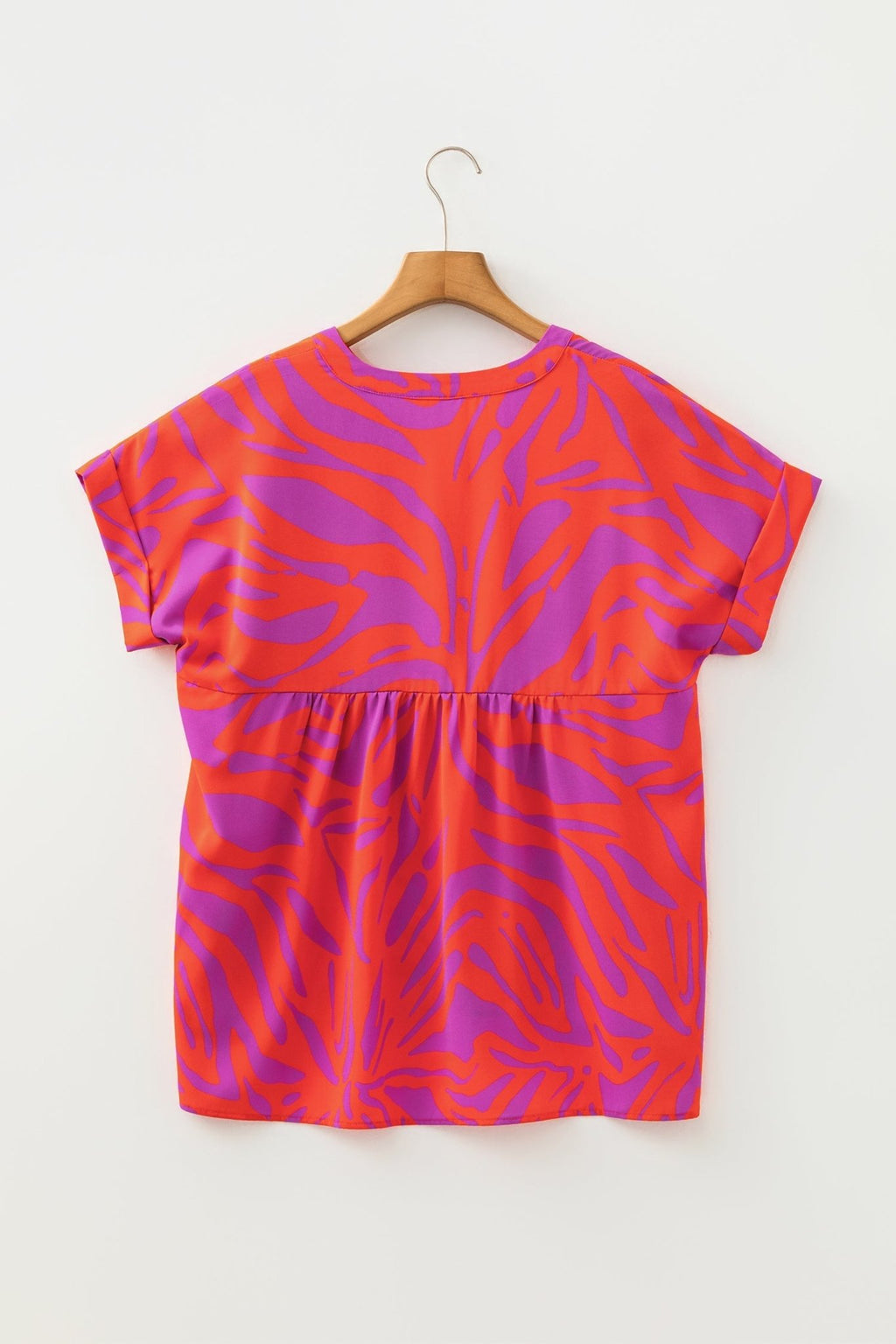 Abstract V-Neck Cuffed Short Sleeve Blouse - Rooted & Reckless Co.