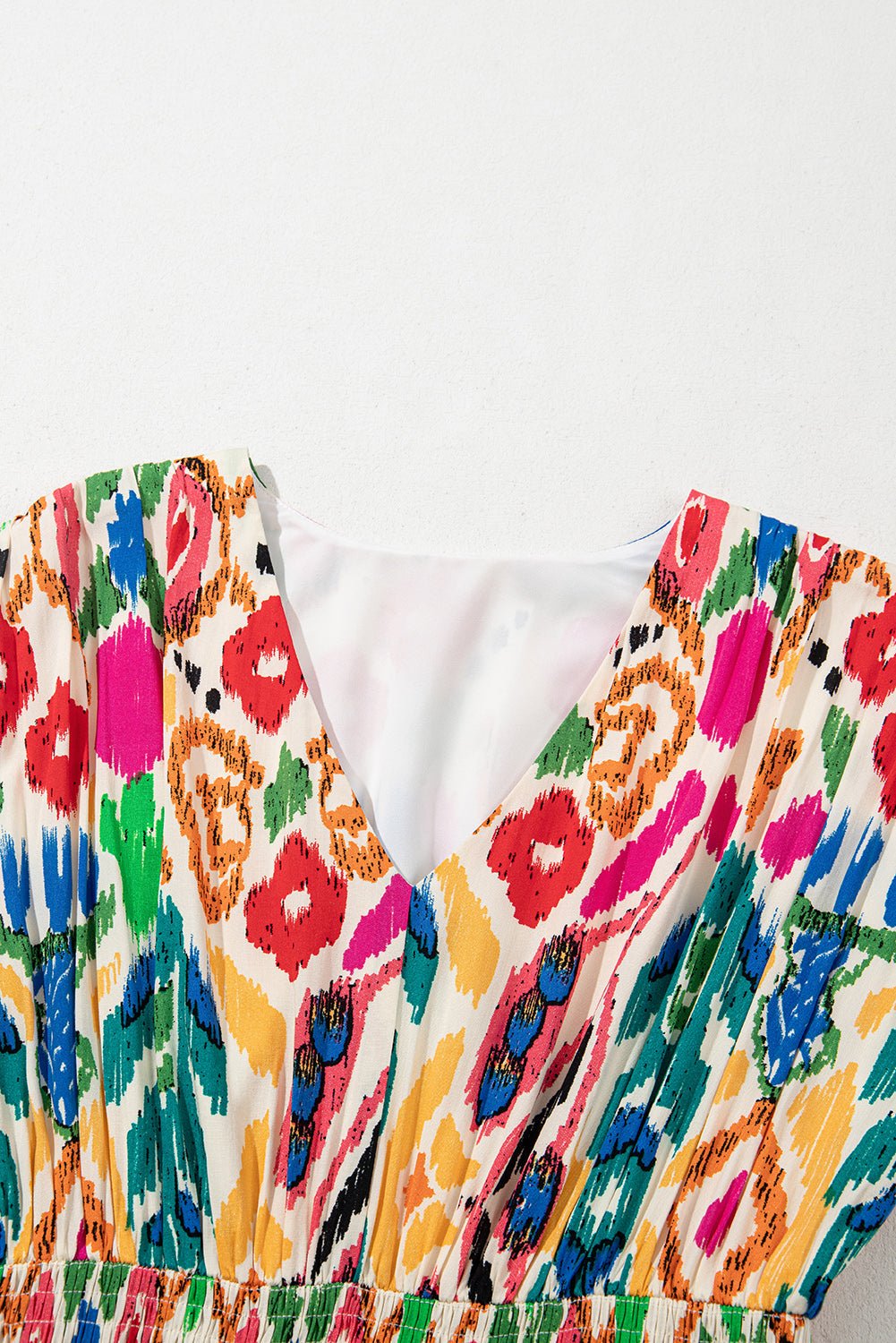 Abstract V-Neck Dolman Sleeve Ruffle Tiered Mini Dress - Rooted & Reckless Co.