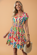 Abstract V-Neck Dolman Sleeve Ruffle Tiered Mini Dress - Rooted & Reckless Co.