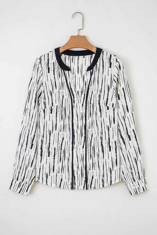 Abstract V-Neck Long Sleeve Blouse - Rooted & Reckless Co.