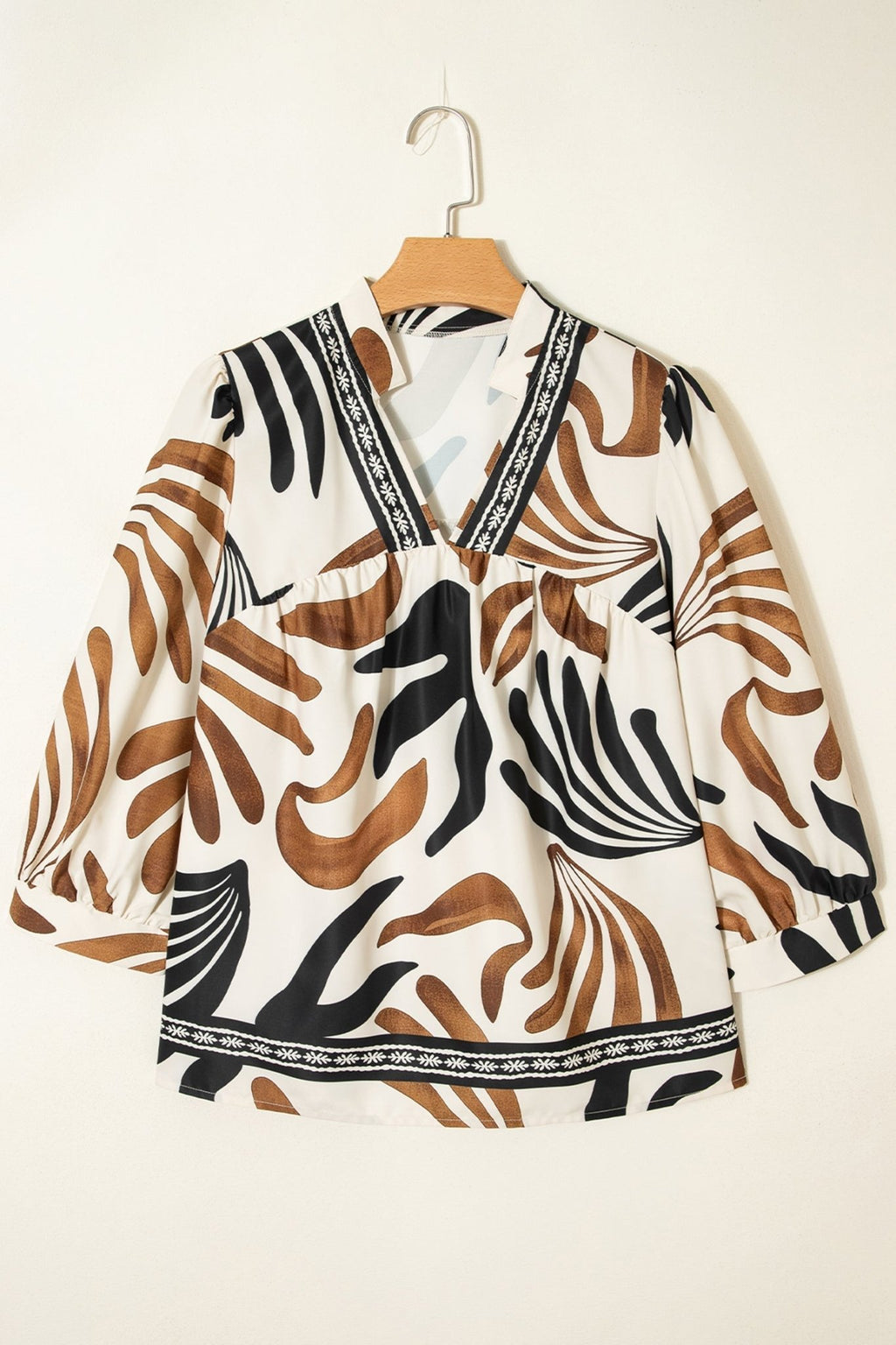 Abstract V-Neck Puff Sleeve Blouse - Rooted & Reckless Co.