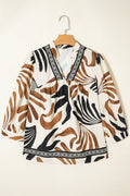 Abstract V-Neck Puff Sleeve Blouse - Rooted & Reckless Co.