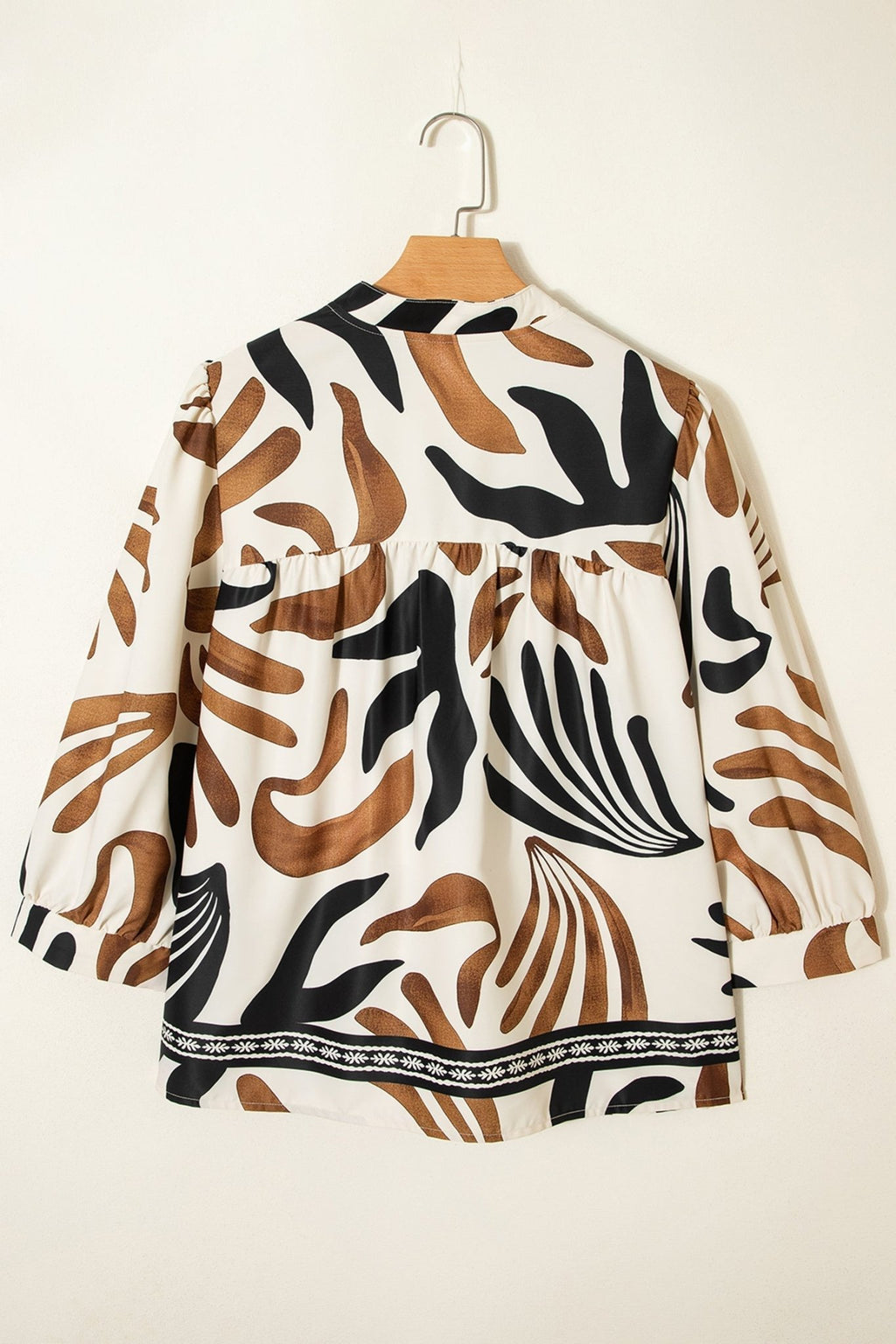 Abstract V-Neck Puff Sleeve Blouse - Rooted & Reckless Co.