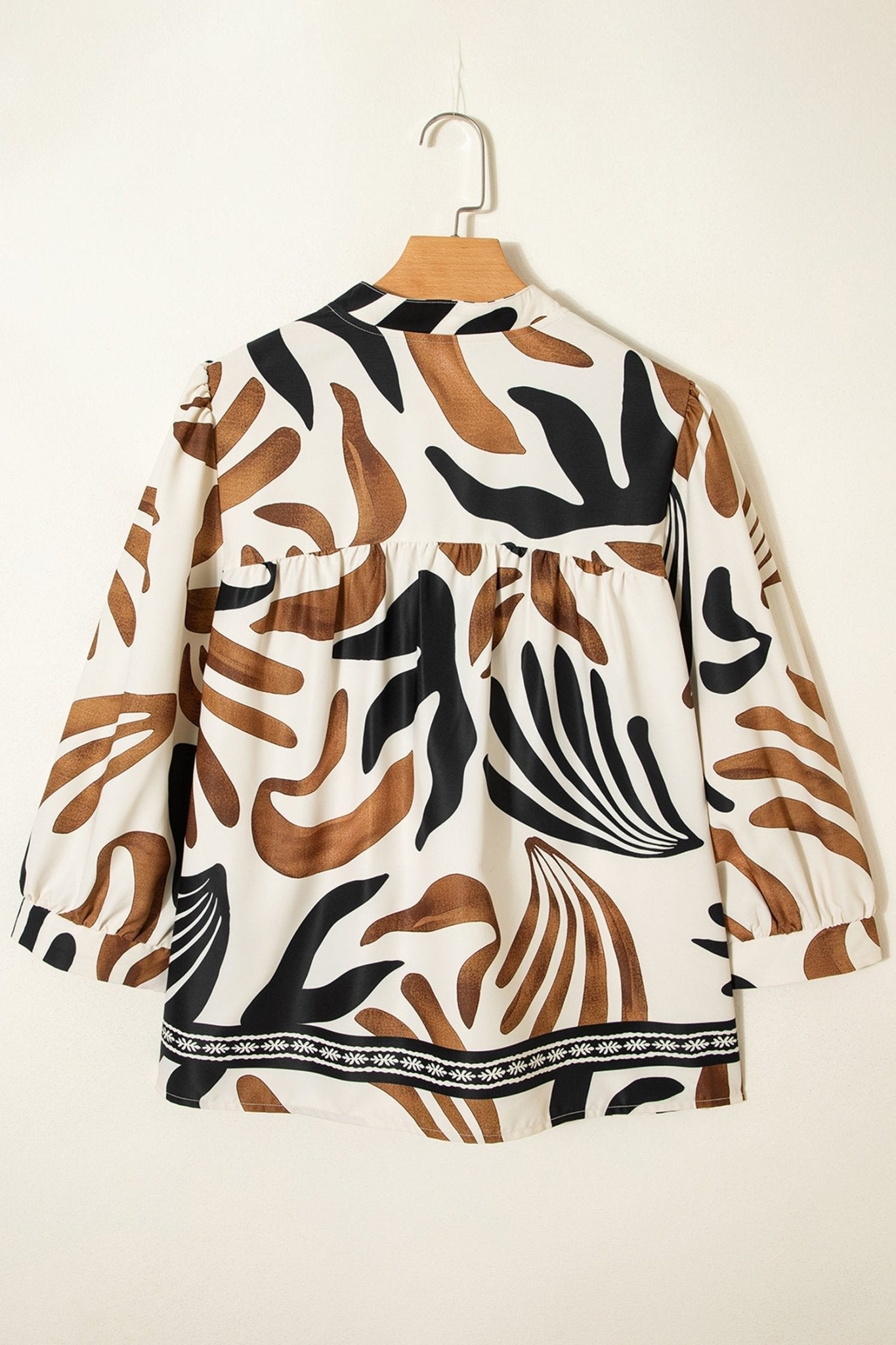Abstract V-Neck Puff Sleeve Blouse - Rooted & Reckless Co.