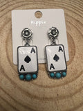 Ace of Spades Western Earrings with Faux Turquoise — 2" Drop - Rooted & Reckless Co.