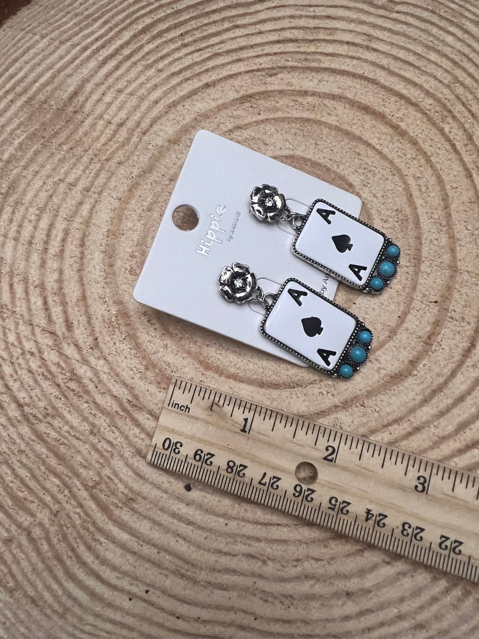Ace of Spades Western Earrings with Faux Turquoise — 2" Drop - Rooted & Reckless Co.