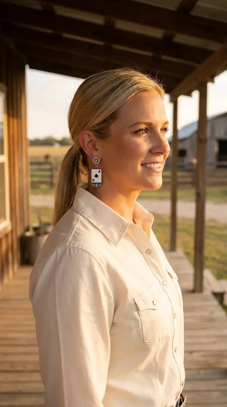 Ace of Spades Western Earrings with Faux Turquoise — 2" Drop - Rooted & Reckless Co.
