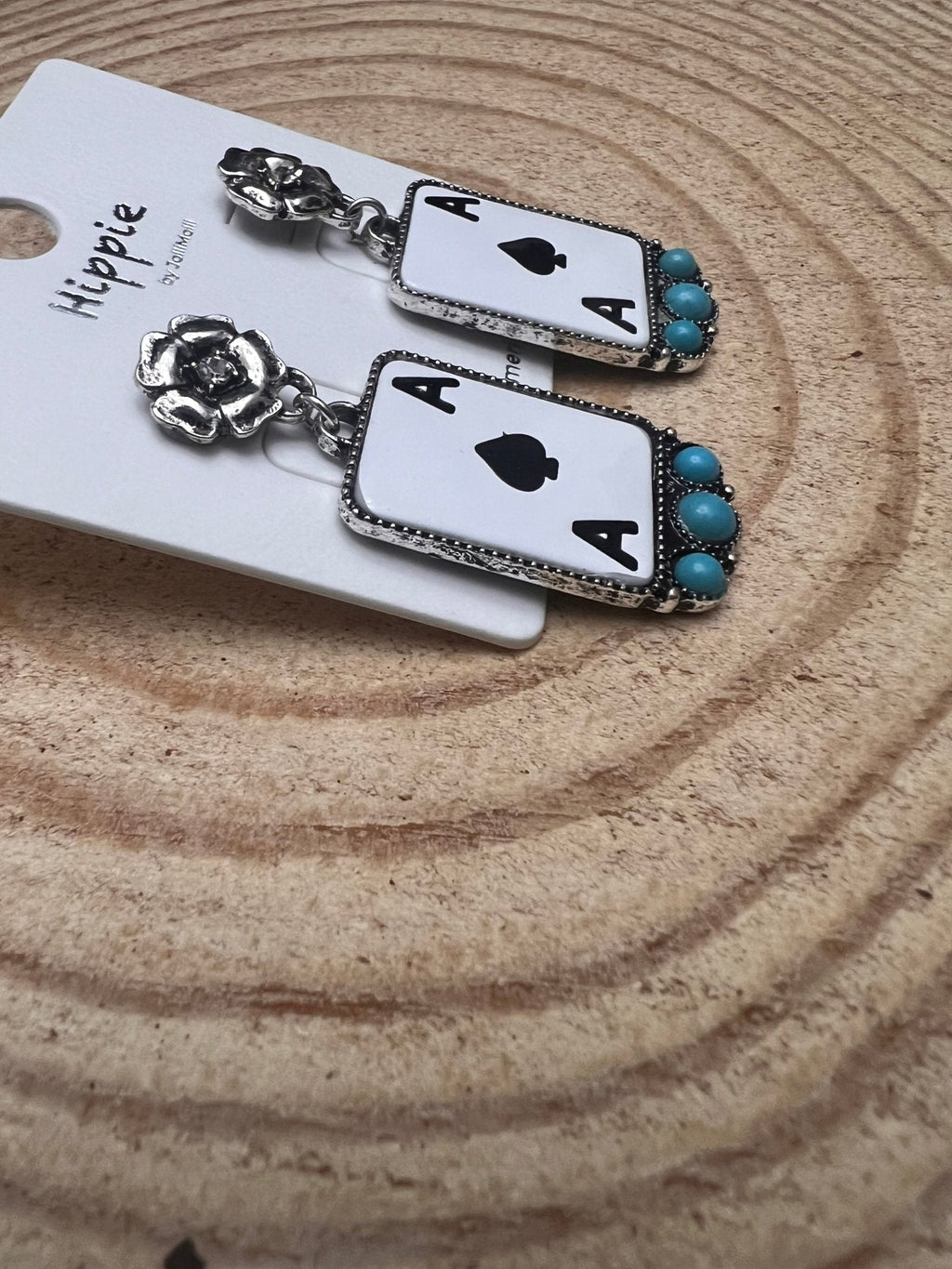 Ace of Spades Western Earrings with Faux Turquoise — 2" Drop - Rooted & Reckless Co.