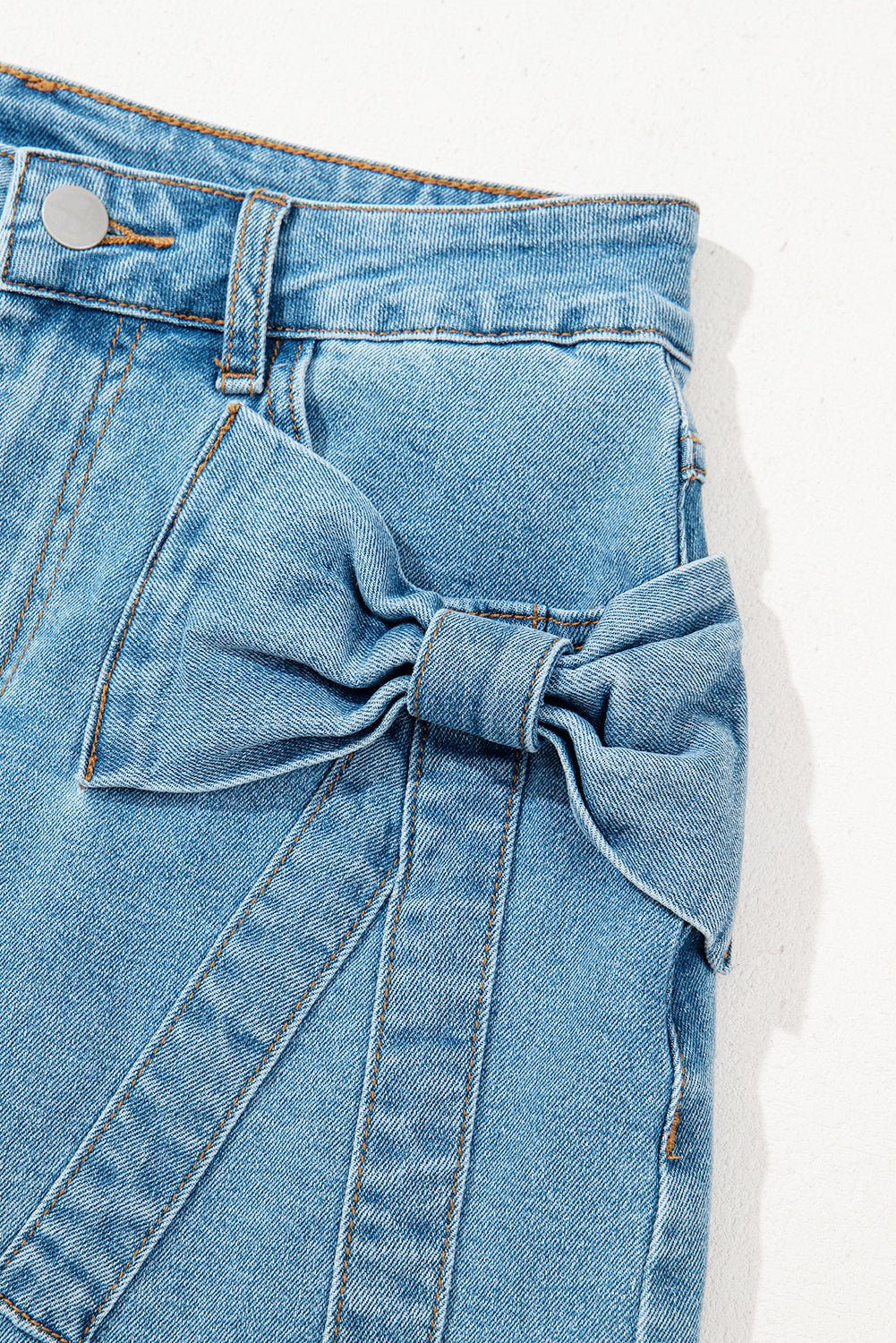 Acid Wash Denim Bow Pocket High Waist Skirt - Rooted & Reckless Co.