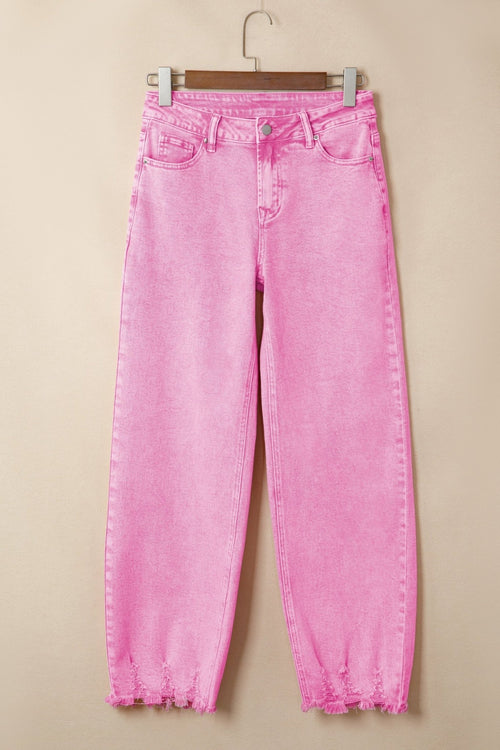 Acid Wash Denim High Waist Raw Hem Jeans - Rooted & Reckless Co.