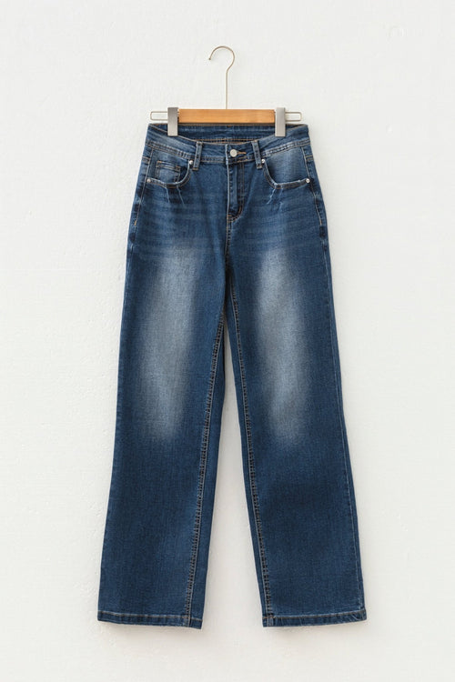 Acid Washed Straight Leg Full Length Jeans - Rooted & Reckless Co.
