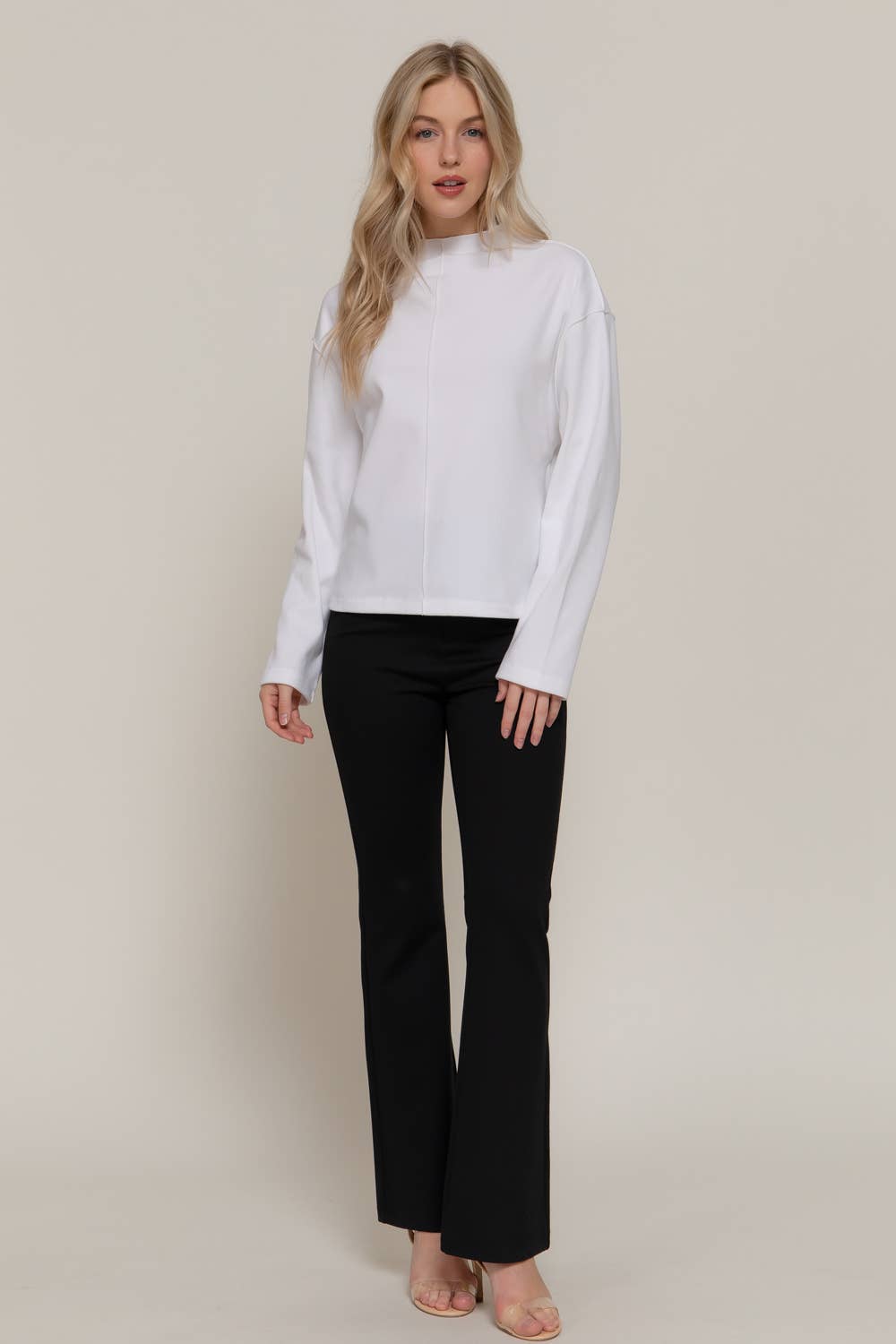 Active Basic "Frontier" Brushed Rib Mock Neck Western Top — Visible Overlocked Seams (Mushroom or White) - Rooted & Reckless Co.