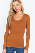 Active Basic Long Sleeve Scoop Neck Western Basics Top — Cotton Layering Staple (Truffle or Petal Pink) - Rooted & Reckless Co.
