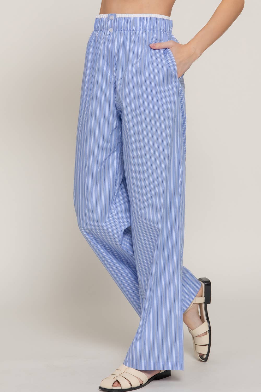 Active USA "Lounge Line" Contrast Waist Boxer Straight Pants — Striped Yarn-Dyed Stretch Woven Western Loungewear - Rooted & Reckless Co.