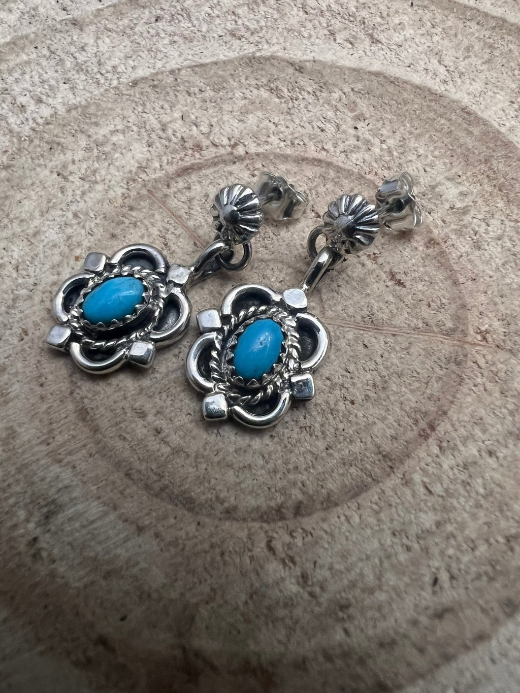 Adelarae Yazzie Navajo Sterling Silver Kingman Turquoise Earrings — 3/4" Drop - Rooted & Reckless Co.