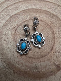 Adelarae Yazzie Navajo Sterling Silver Kingman Turquoise Earrings — 3/4" Drop - Rooted & Reckless Co.