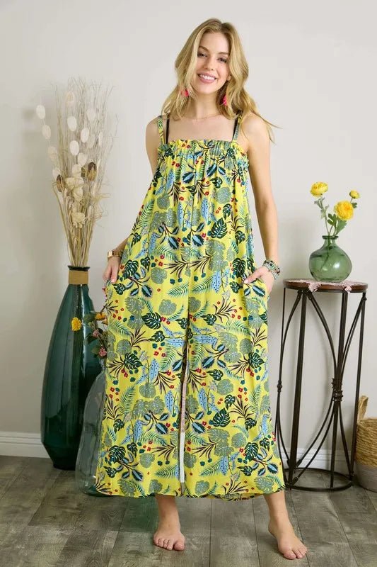 ADORA Elastic Detail Tropical Jumpsuit - Rooted & Reckless Co.