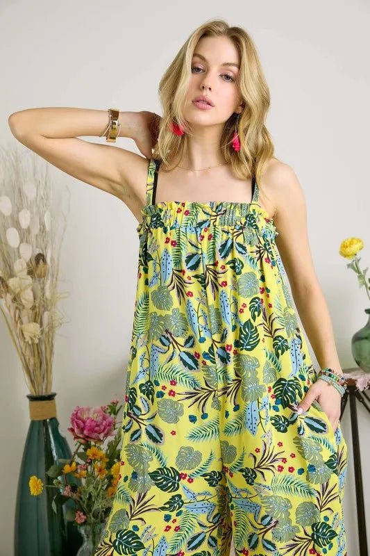 ADORA Elastic Detail Tropical Jumpsuit - Rooted & Reckless Co.