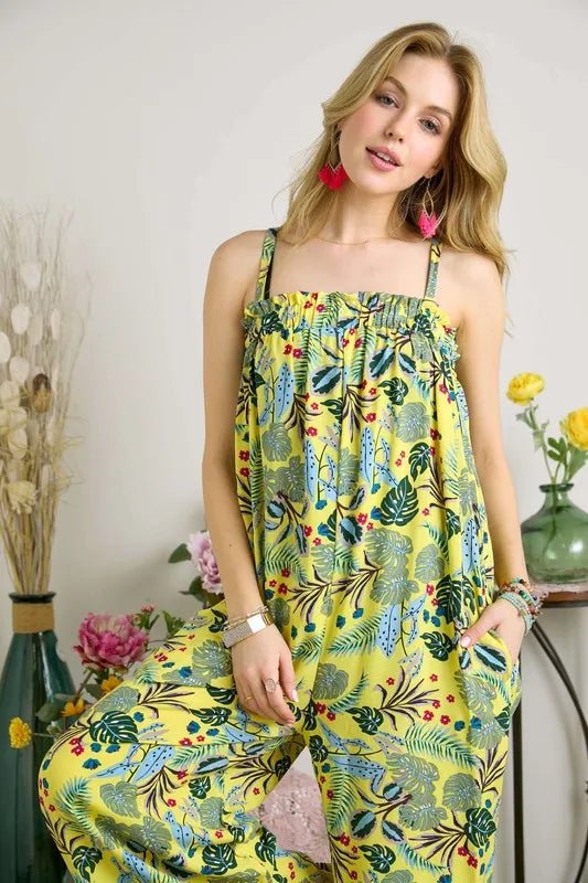 ADORA Elastic Detail Tropical Jumpsuit - Rooted & Reckless Co.