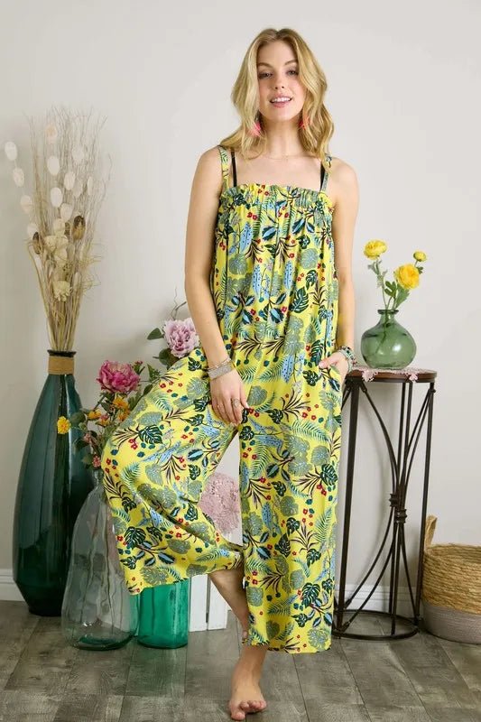 ADORA Elastic Detail Tropical Jumpsuit - Rooted & Reckless Co.