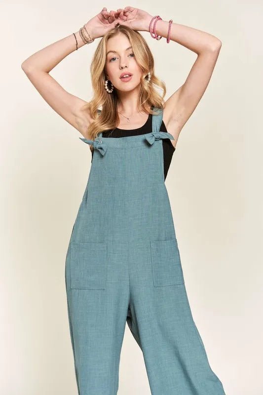 ADORA Knotted Wide Strap Wide Leg Overalls - Rooted & Reckless Co.