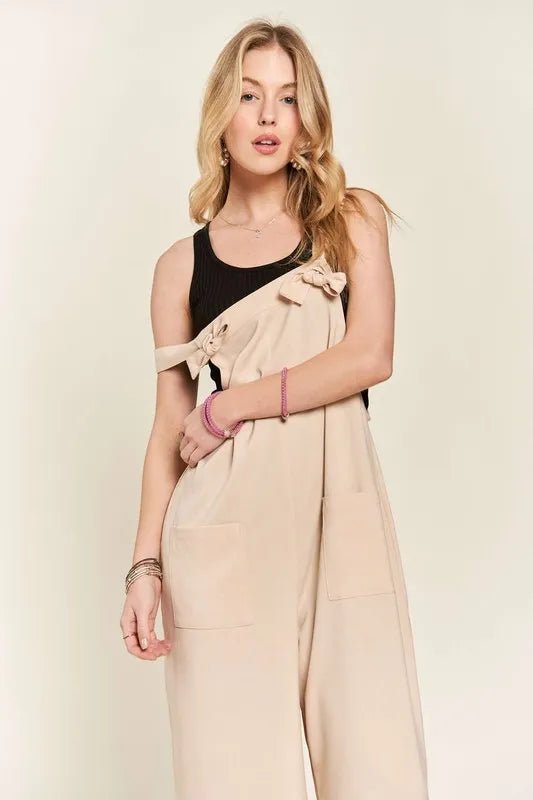 ADORA Knotted Wide Strap Wide Leg Overalls - Rooted & Reckless Co.