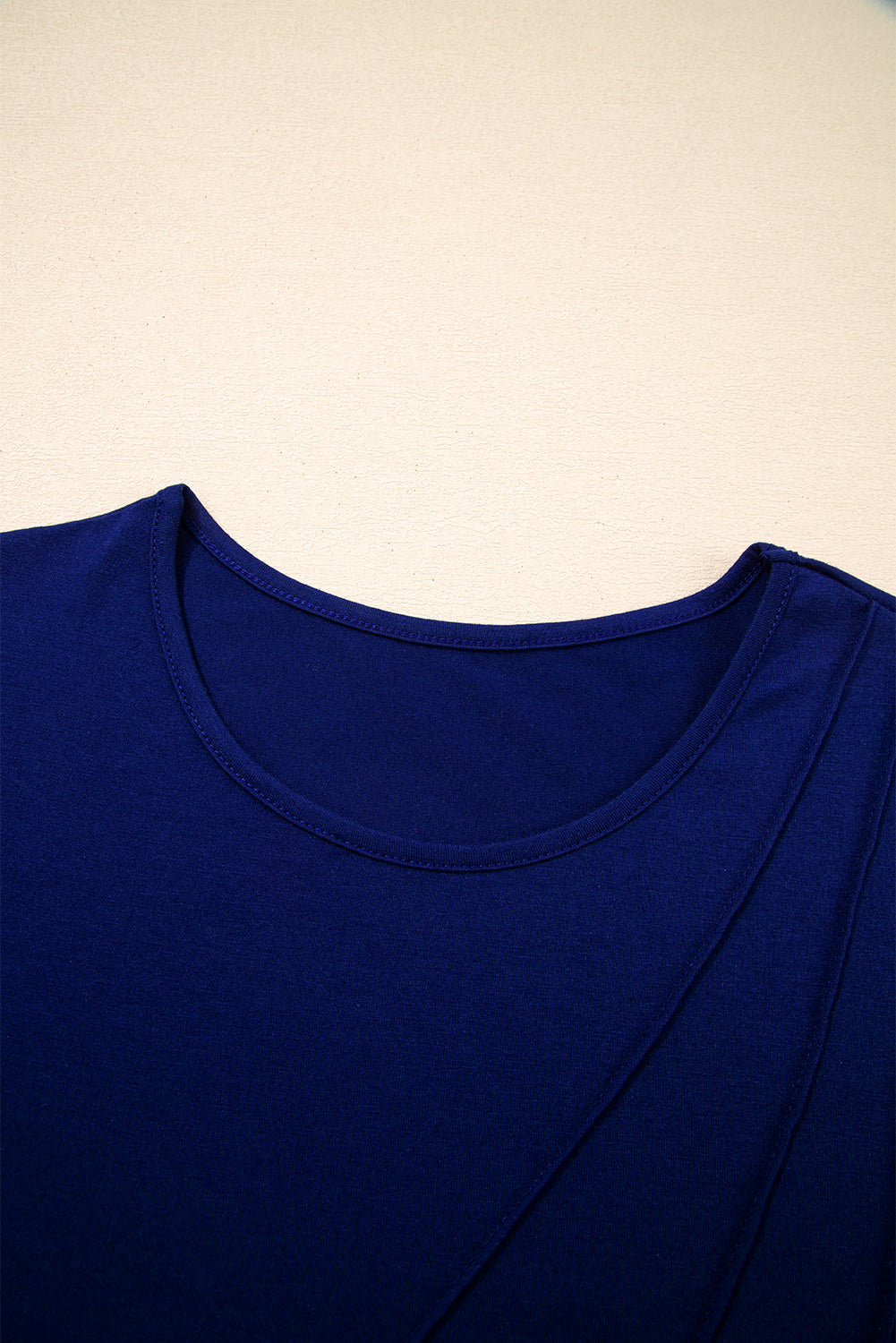 Solid Asymmetric Seam Long Sleeve Top