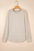 Solid Ribbed Knit Textured Round Neck Top
