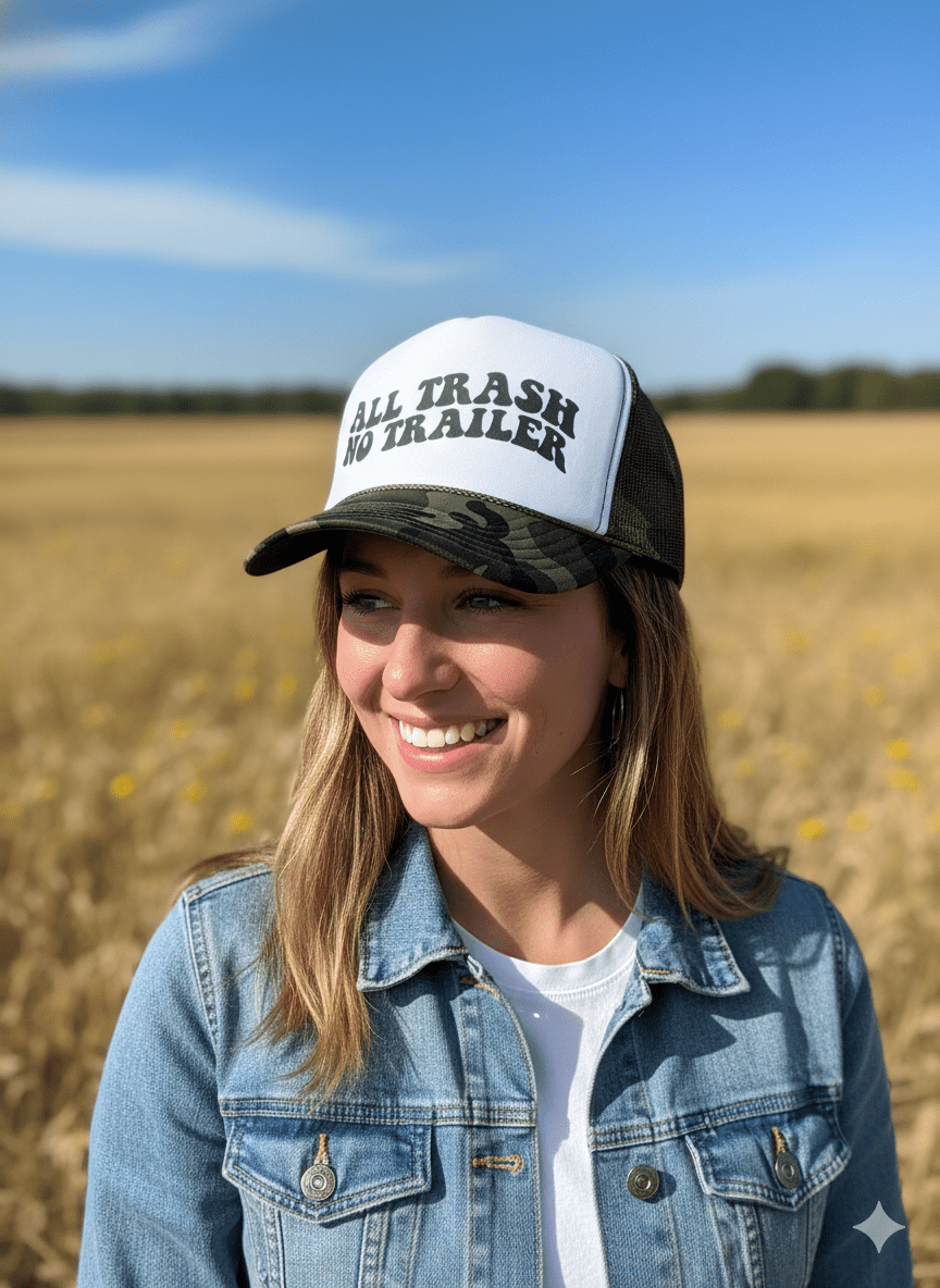 All Trash No Trailer Camo Trucker Hat - Rooted & Reckless Co.