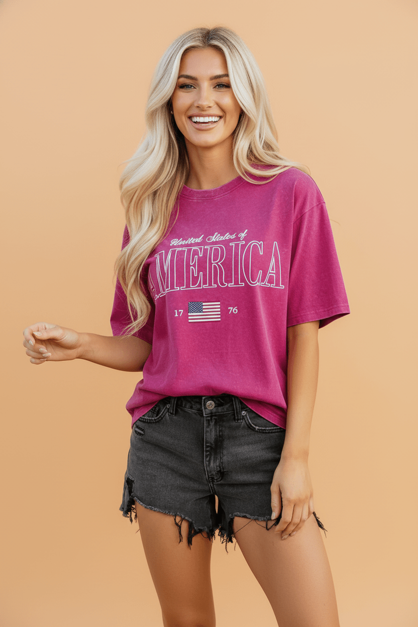 AMERICA 1776 Flag Mineral Wash Graphic Tee - Rooted & Reckless Co.