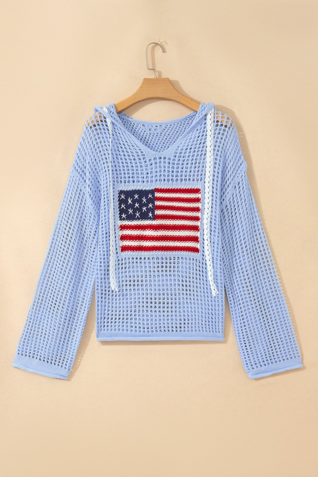 American Flag Patched Crochet Knit Hoodie - Rooted & Reckless Co.
