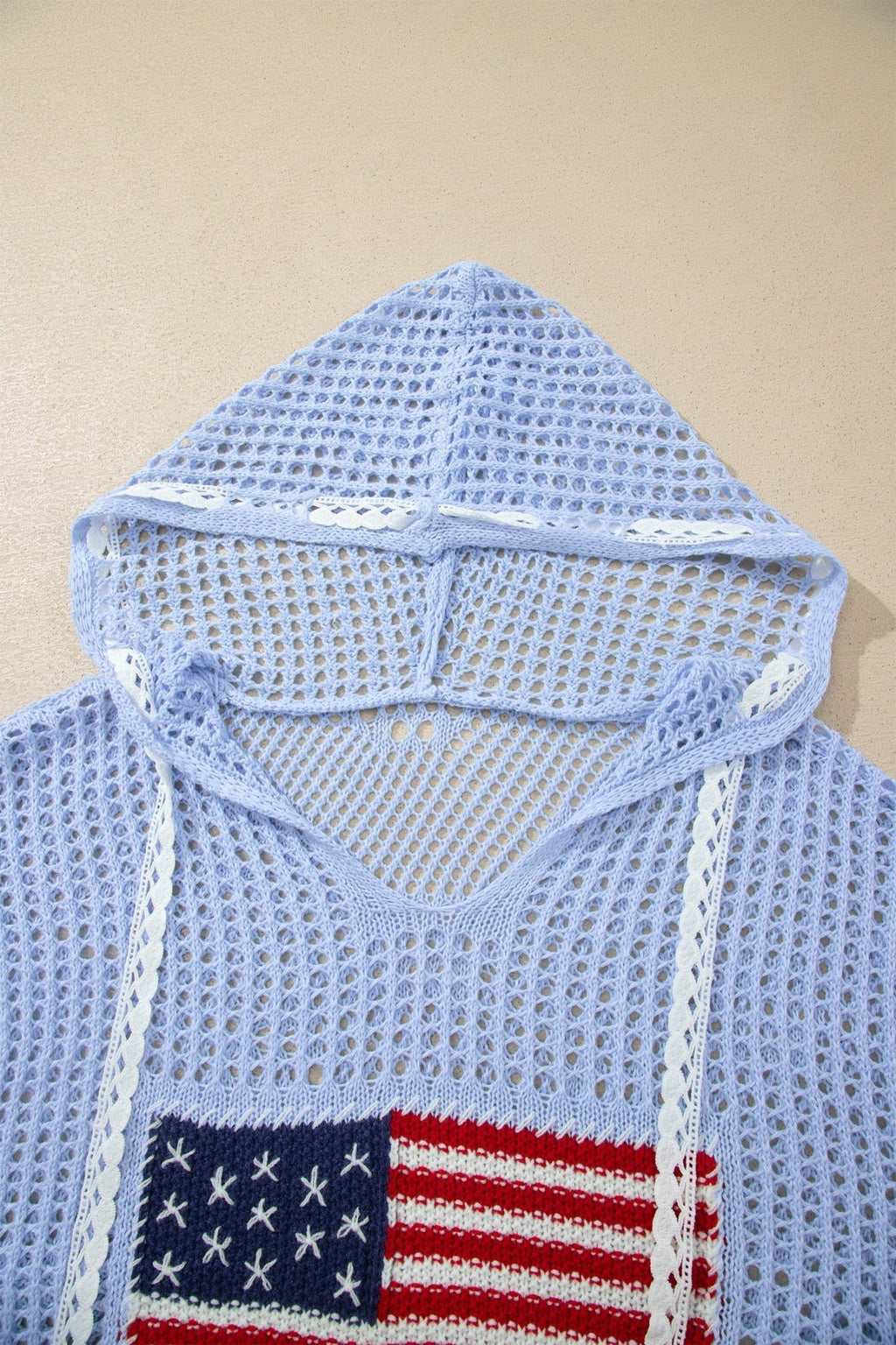 American Flag Patched Crochet Knit Hoodie - Rooted & Reckless Co.