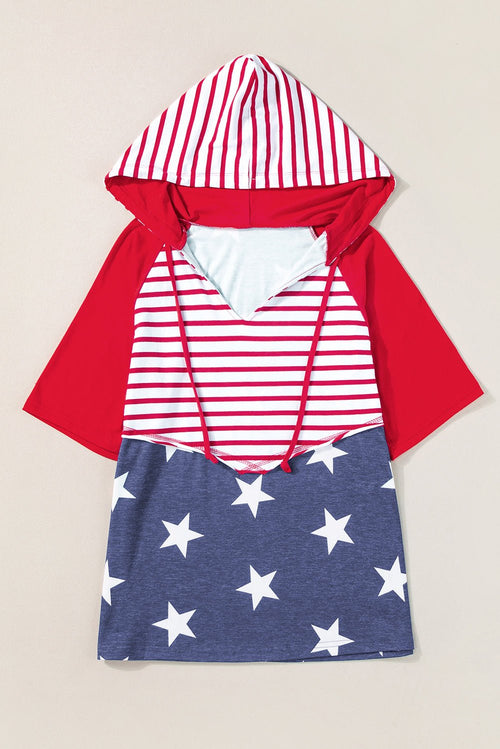 Americana Stars & Stripes Drawstring Hooded T-Shirt - Rooted & Reckless Co.