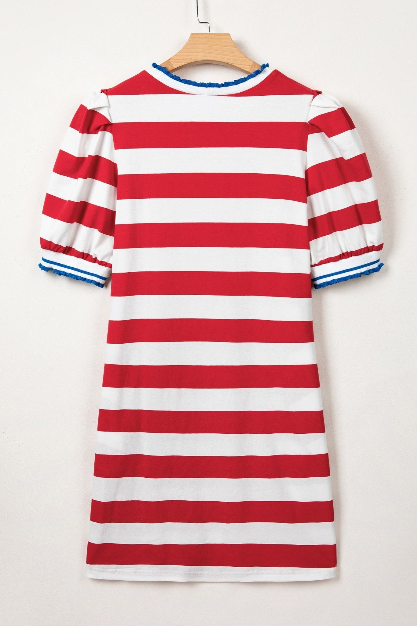 Americana Stripe Contrast Trim Puff Sleeve Dress - Rooted & Reckless Co.