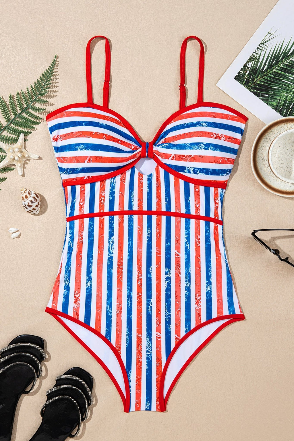 Americana Stripe Cutout Spaghetti Strap Swimsuit - Rooted & Reckless Co.