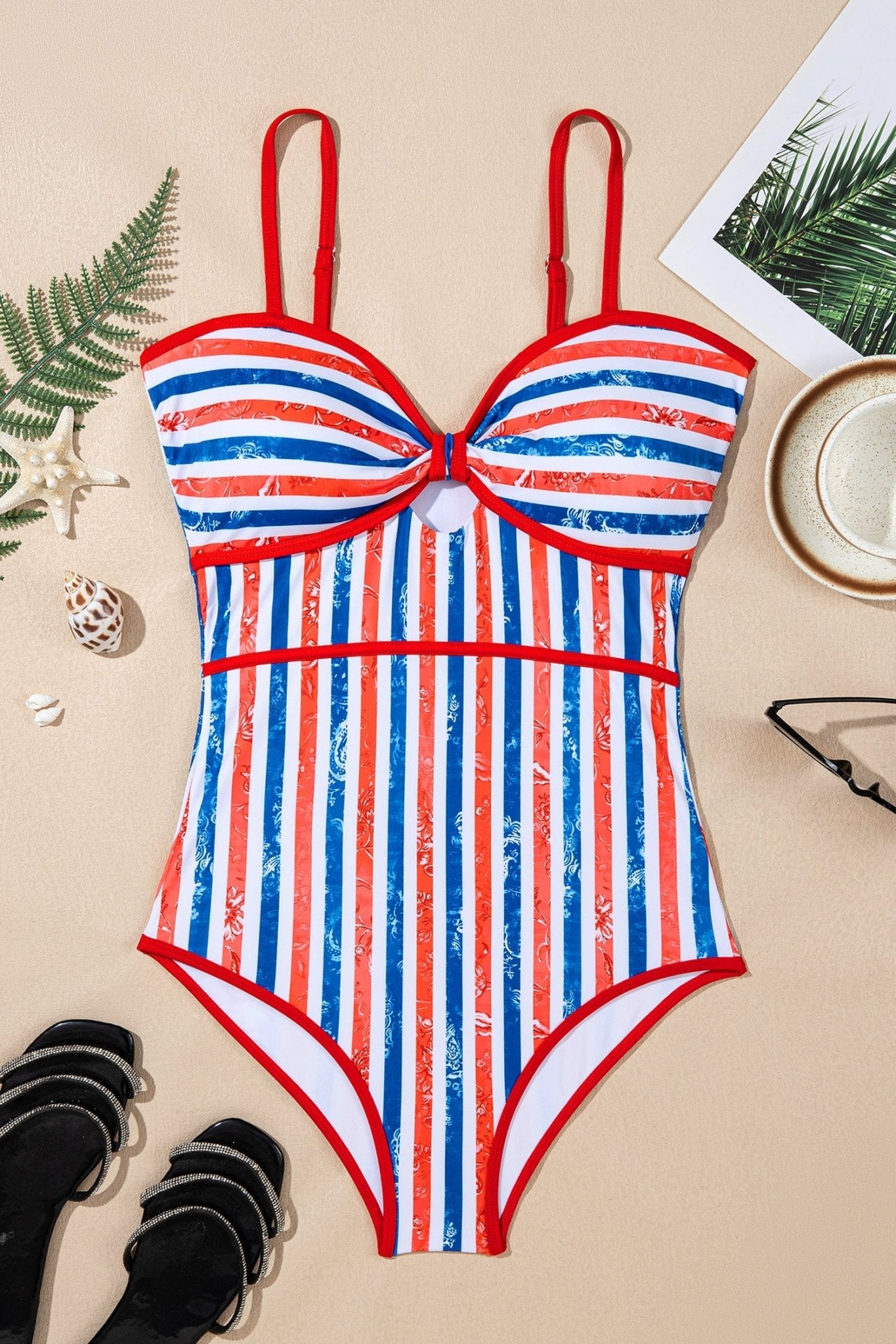 Americana Stripe Cutout Spaghetti Strap Swimsuit - Rooted & Reckless Co.