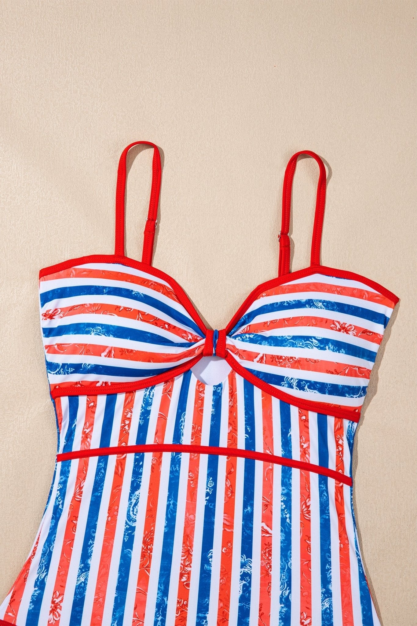 Americana Stripe Cutout Spaghetti Strap Swimsuit - Rooted & Reckless Co.
