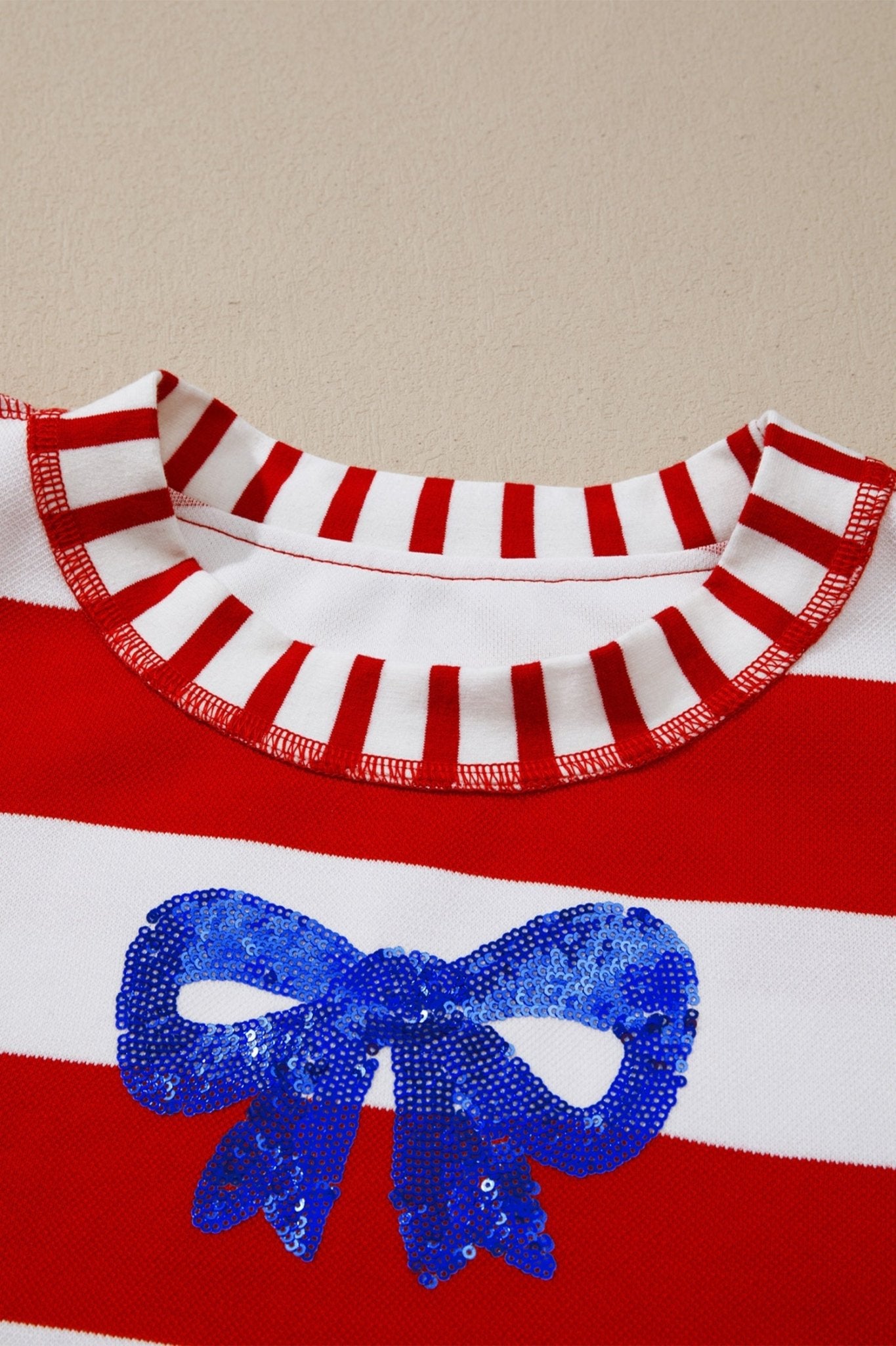 Americana Stripe Sequin Bow Short Sleeve Top - Rooted & Reckless Co.