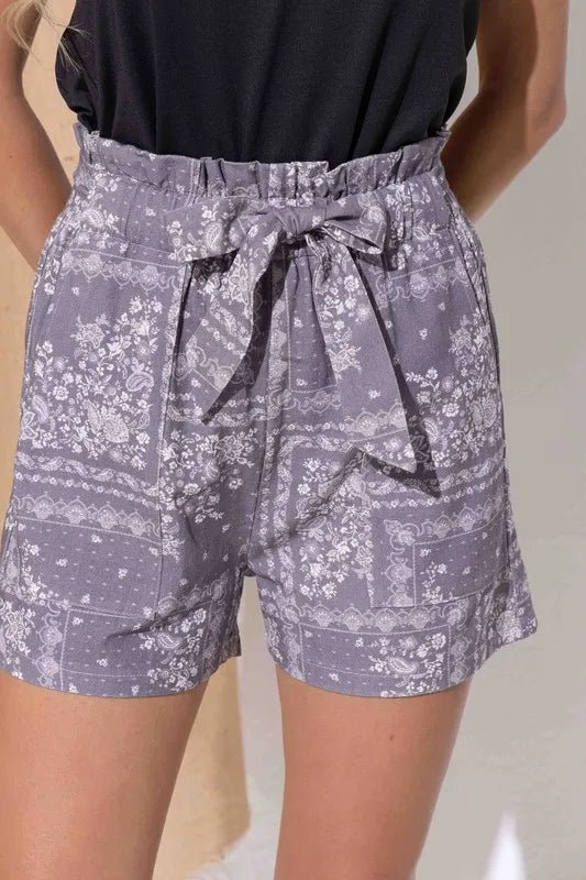 And The Why Boho Print Linen Casual Shorts - Rooted & Reckless Co.