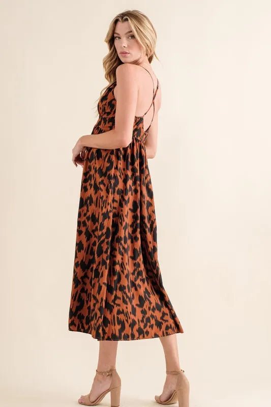 And The Why Leopard Print Plunge Maxi Dress - Rooted & Reckless Co.