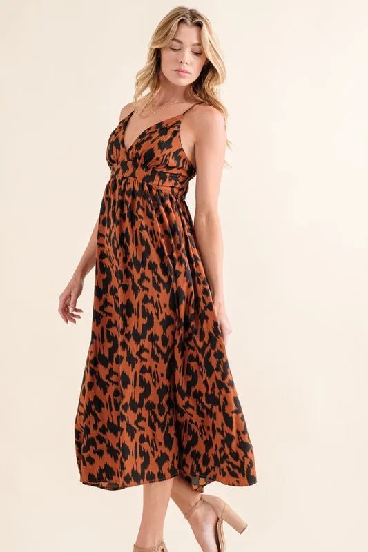 And The Why Leopard Print Plunge Maxi Dress - Rooted & Reckless Co.