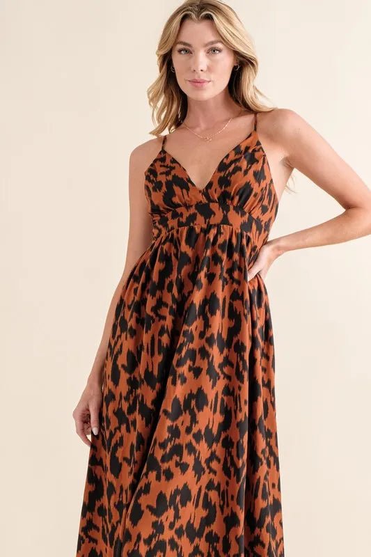 And The Why Leopard Print Plunge Maxi Dress - Rooted & Reckless Co.