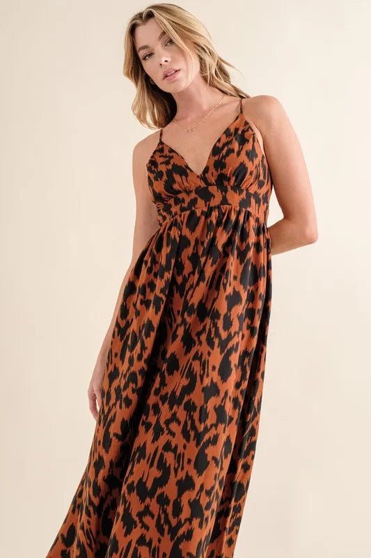 And The Why Leopard Print Plunge Maxi Dress - Rooted & Reckless Co.