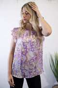 Andrée by Unit Lilac Split Neckline Western Satin Blouse — Flowy Sleeves Non-Sheer Summer Top (small and large remain) - Rooted & Reckless Co.