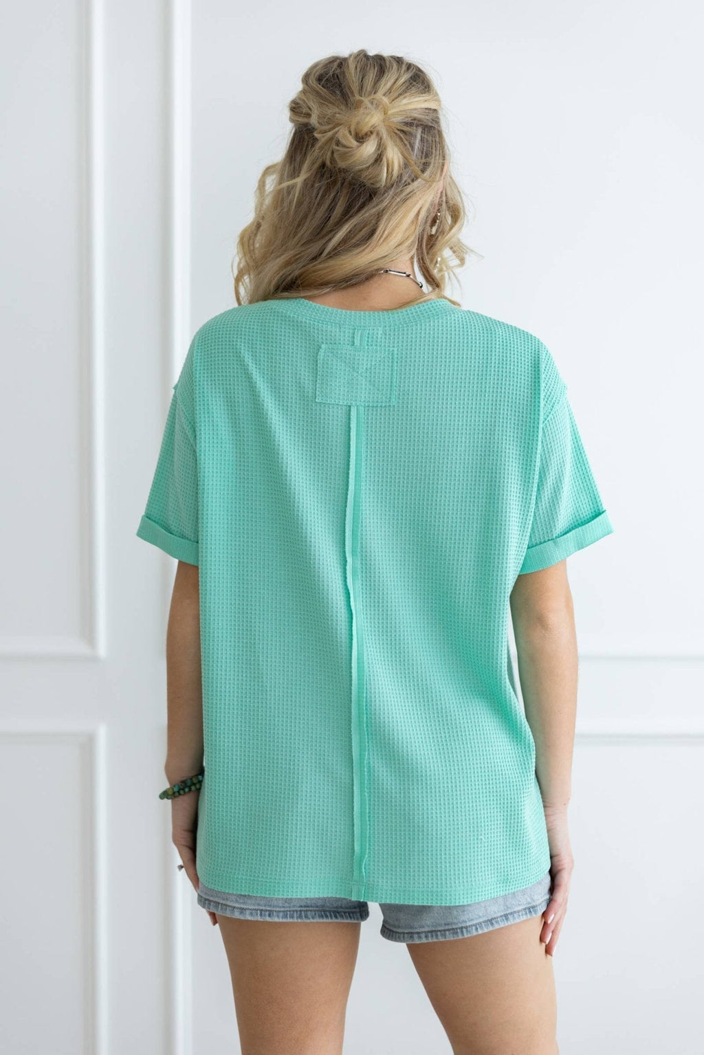 Andrée by Unit "Santa Anna" Two-Tone Short Sleeve Textured Western Top — Stretchy Knit with Raw-Edged Back Patch (5 Colors) - Rooted & Reckless Co.