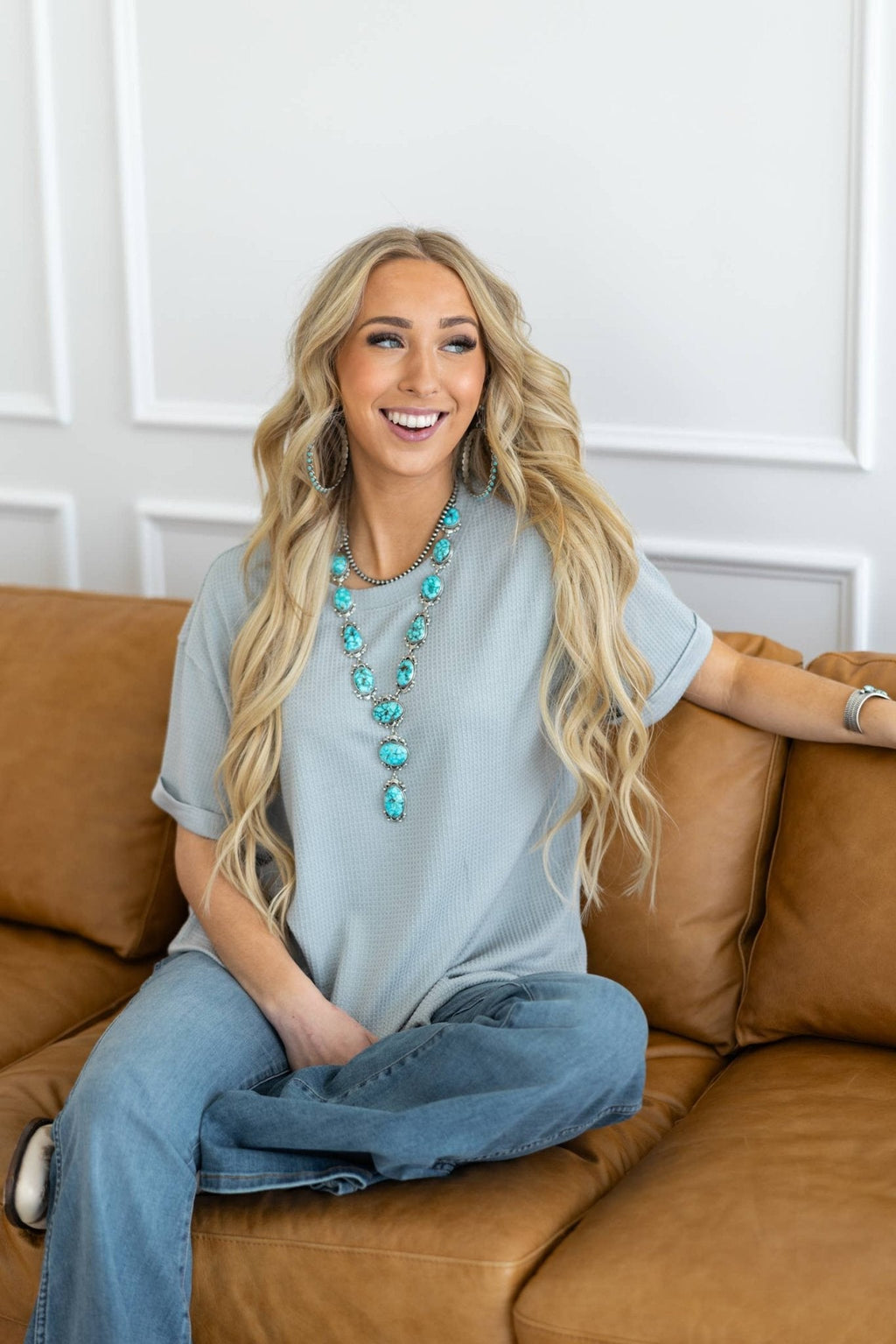 Andrée by Unit "Santa Anna" Two-Tone Short Sleeve Textured Western Top — Stretchy Knit with Raw-Edged Back Patch (5 Colors) - Rooted & Reckless Co.