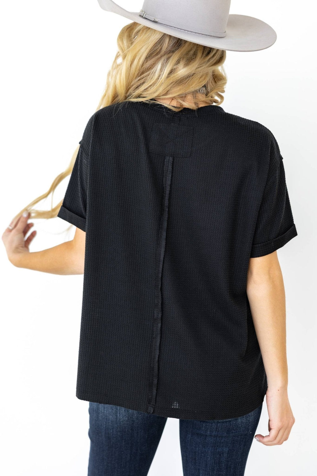 Andrée by Unit "Santa Anna" Two-Tone Short Sleeve Textured Western Top — Stretchy Knit with Raw-Edged Back Patch (5 Colors) - Rooted & Reckless Co.