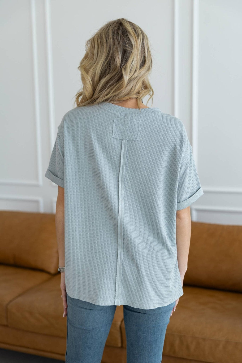 Andrée by Unit "Santa Anna" Two-Tone Short Sleeve Textured Western Top — Stretchy Knit with Raw-Edged Back Patch (5 Colors) - Rooted & Reckless Co.